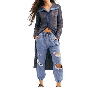 Free People Boho Under the Boardwalk Long Cardigan Sweater Coat. Navy. XS